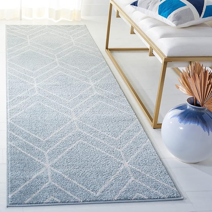 SAFAVIEH Adirondack Collection Runner Rug - 2'6" x 6', Blue & Ivory, Modern Geometric Design, Non-Shedding & Easy Care, Ideal for High Traffic Areas in Living Room, Bedroom (ADR241M)