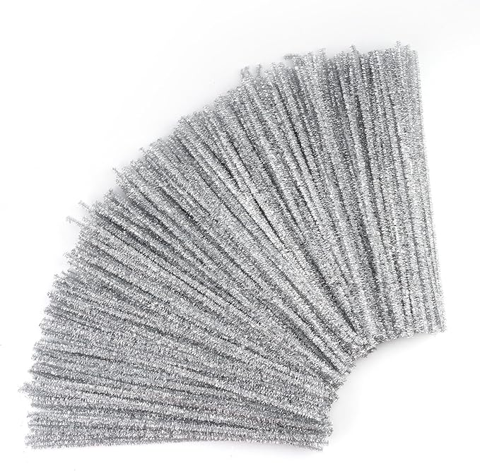 Caydo 200 Pieces Silver Pipe Cleaners Craft Chenille Stems for DIY Art Creative Crafts Party Decorations (12 Inch x 6 mm)