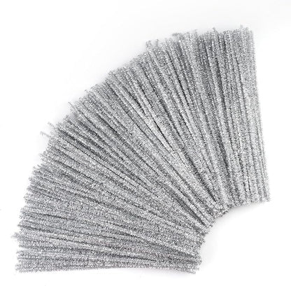 Caydo 200 Pieces Silver Pipe Cleaners Craft Chenille Stems for DIY Art Creative Crafts Party Decorations (12 Inch x 6 mm)