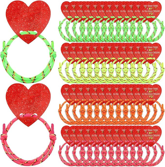 Batiyeer 48 Set / 96 Pcs Valentine Friendship Bracelets Card Gifts Set valentines bracelets bulk Valentine Exchange Gifts Classroom Prize for Students Kids Valentine Party Favors
