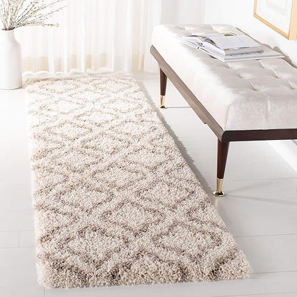 SAFAVIEH Hudson Shag Collection Runner Rug - 2'3" x 8', Ivory & Beige, Moroccan Design, Non-Shedding & Easy Care, 2-inch Thick Ideal for High Traffic Areas in Living Room, Bedroom (SGH284D)