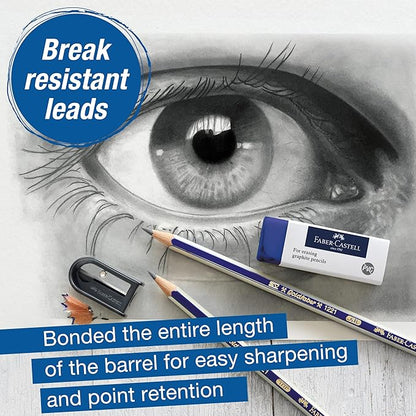 Faber-Castell Graphite Pencils Drawing Set: 12 Art Pencils for Sketching (4H, 3H, 2H, H, F, HB, B, 2B, 3B, 4B, 5B, and 6B), Shading Pencils for Drawing and Sketching, Graphite Drawing Kit