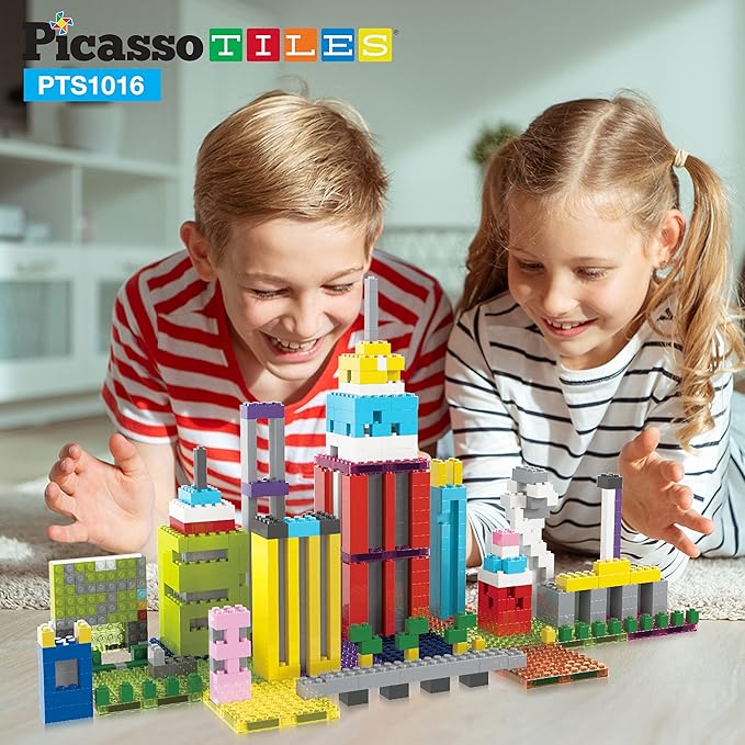 PicassoTiles 1016pcs Magnetic Brick Tile and Building Brick Block Combo Set, Magnetic Tiles, Building Blocks STEM Toys, Educational Preschool Toddler Learning Toys, Kids Activity & Creativity