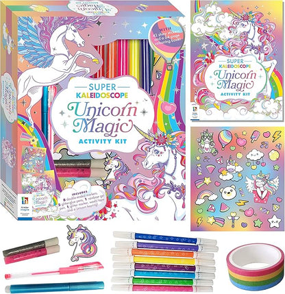 Hinkler Super Kaleidoscope - Unicorn Magic Activity Kit - Fantasy Themed Coloring Book with Glitter Stationery and Stickers - Unicorn Keyring - Arts and Craft Kits for Kids Aged 6 to 8