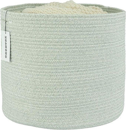 XUANGUO Cotton Rope Baskets For Girls Boys Kids 16”X14” Baby Laundry Basket Nursery Bin Round Woven Basket Organizer For Storage Toys Blankets Shoes Clothes light green