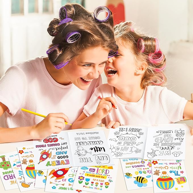 Dvbonike 48Pcs Religious Coloring Books - Bible Verses DIY Color-in Pages Booklet Bulk Drawing Holiday Christian Theme Activity Supplies for Sunday School Classroom Rewards Artwork Gift for Kids