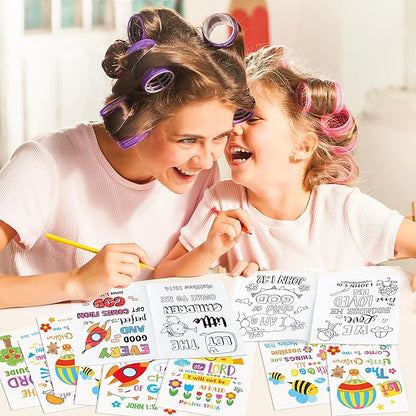 Dvbonike 48Pcs Religious Coloring Books - Bible Verses DIY Color-in Pages Booklet Bulk Drawing Holiday Christian Theme Activity Supplies for Sunday School Classroom Rewards Artwork Gift for Kids