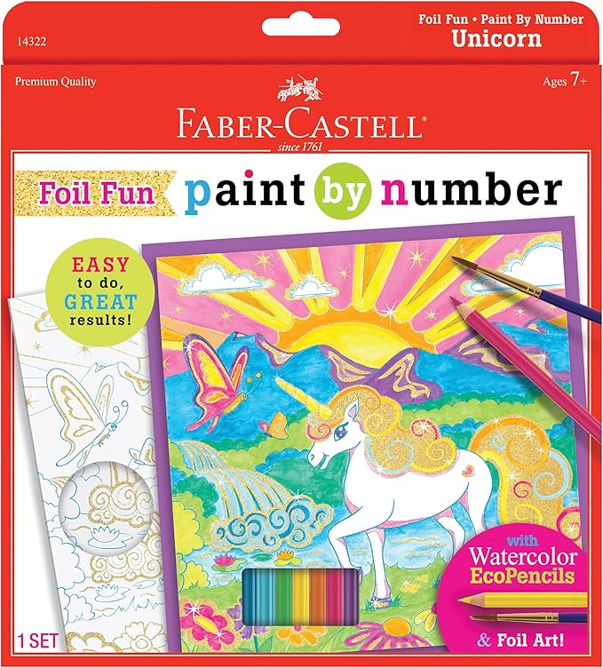 Faber-Castell Paint by Number Foil Fun - Unicorns - Color and Display 1 Unicorn Paint by Number Board