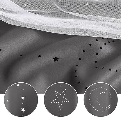 NICETOWN Moon Star Hollow-Out Curtains for Nursery Gift, Double Layer Blackout Grommets Window Curtains Sheer for Living Room/Girls Bedroom, 2 Panels in 52 x 84 inches, Grey