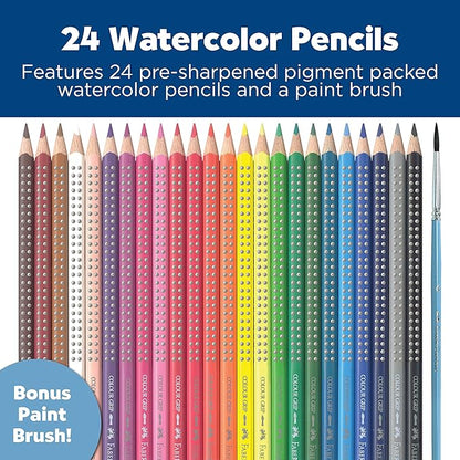 Faber-Castell Grip Watercolor EcoPencils: 24 Watercolor Pencils with Brush, Color Pencil Set, Watercolor Paint Set for Kids Ages 5-8+, Kids Art Supplies & Colored Pencils for Kids