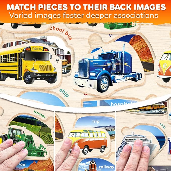 QUOKKA Wooden Puzzles for Toddlers 1-3 – 3xSET Toddler Puzzles Ages 2-4 – Montessori Cars Toy Puzzles for Toddlers 3-5 – Wood Toy Learning Realistic Fruits, Cars and Vegetables for Boy and Girl