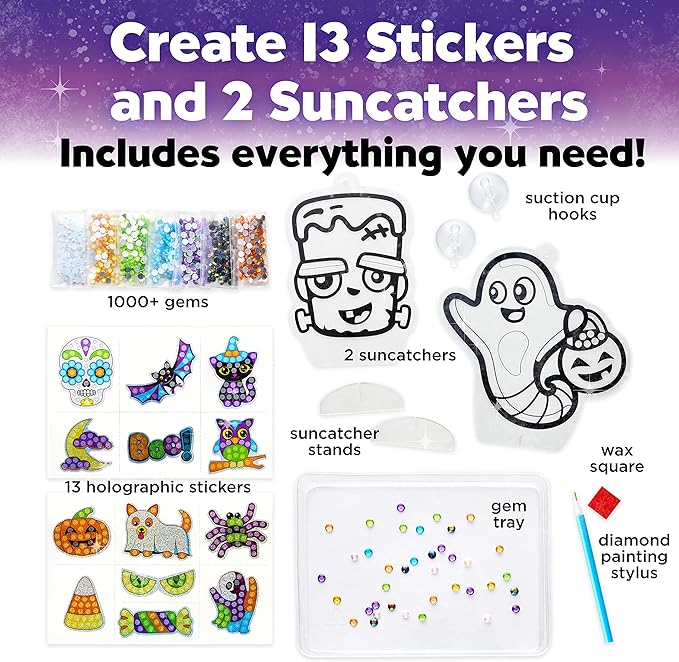 Creativity for Kids Big Gem Diamond Painting Kit - Halloween Stickers and Suncatchers - Halloween DIY Crafts for Kids, Halloween Activities and Gifts for Kids Ages 6-8+