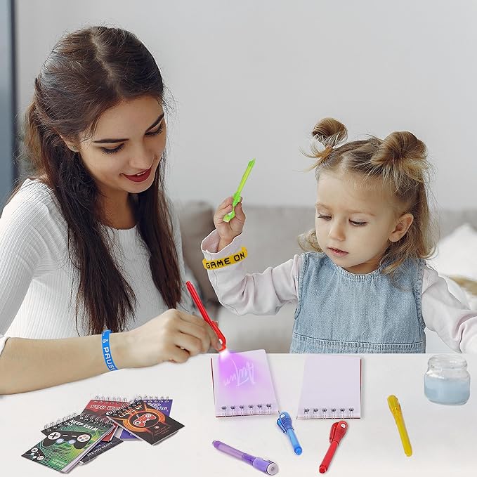 Invisible Ink Pens Notebook Silicone Bracelet Video Game Party Favors Birthday Supplies for Kids Bags for Secret Message Valentine's Day 72 Pcs Game On Stuffer Gifts Spy Pen Party Favors for Kids 8-12