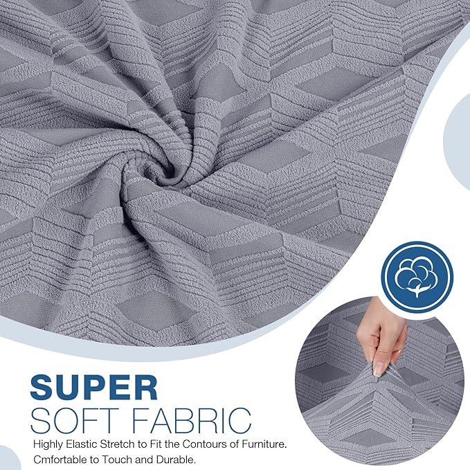 TAOCOCO Recliner Cover 3 Pieces Recliner Chair Covers, Stretch Jacquard Reclining Chair Cover, Furniture Protector Sofa Slipcovers Couch Covers with Elastic Bottom for Kids, Pets (Light Grey)