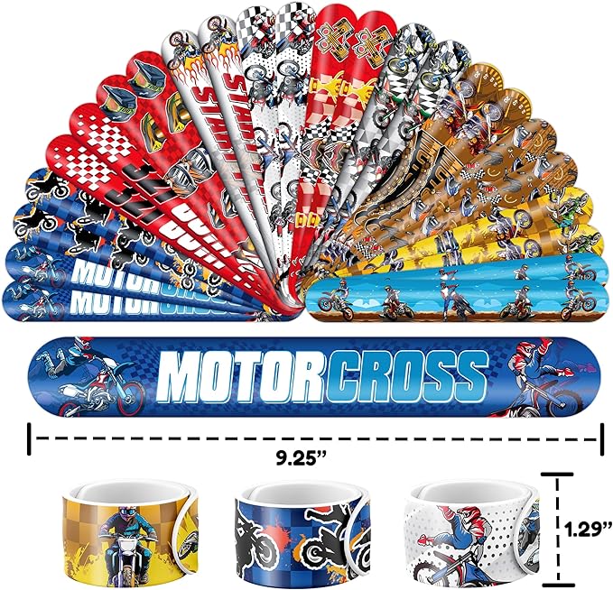 48PCS Dirt Bike Party Favors - 24PCS Tattoos & 24PCS Slap Bracelets, Motocross Bike Pattern, Ideal for Themed Birthday Parties, School Prizes, and Classroom Gift Exchange for Kids