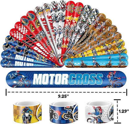 48PCS Dirt Bike Party Favors - 24PCS Tattoos & 24PCS Slap Bracelets, Motocross Bike Pattern, Ideal for Themed Birthday Parties, School Prizes, and Classroom Gift Exchange for Kids