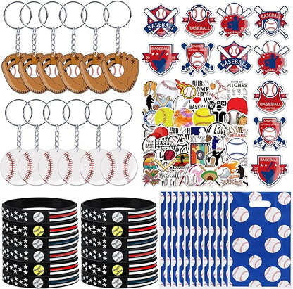 Baseball Party Favors,98 Pcs Baseball Themed Party Supplies For Kids With Goodie Bags,Bracelets,Brooches,Keychain,Stickers For Boys Team Gifts Birthday Decorations Classroom Rewards Stuffers