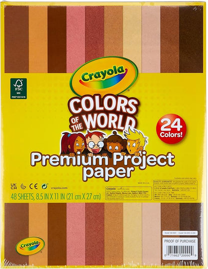 Crayola Construction Paper in Colors of The World, 8.5” x 11”, 24 Colors, Craft Supplies, 48 Sheets