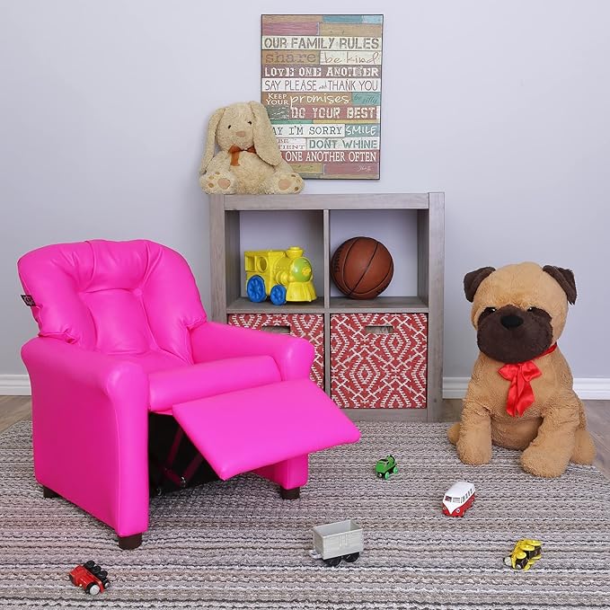 The Crew Furniture Traditional Kids Recliner, Toddler Ages 1-5 Years, Pu Faux Leather, Hot Pink