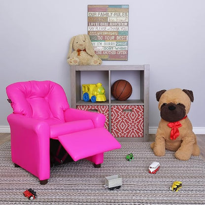 The Crew Furniture Traditional Kids Recliner, Toddler Ages 1-5 Years, Pu Faux Leather, Hot Pink