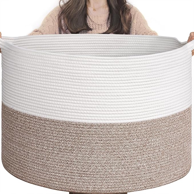 Goodpick 115L Extra Large Blanket Basket, 23.5"x23.5"x15.8" Woven Rope Basket for Storage, Kids Toy Storage for Nusery Room, Mele