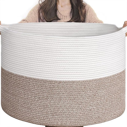 Goodpick 115L Extra Large Blanket Basket, 23.5"x23.5"x15.8" Woven Rope Basket for Storage, Kids Toy Storage for Nusery Room, Mele