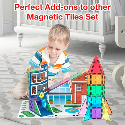 PicassoTiles Magnetic Building Block Rocket Booster Theme Set Magnet Construction Toy Educational Kit Engineering STEM Learning Playset Child Brain Development Stacking Blocks Playboard PT32