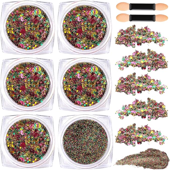 Teenitor Body Glitter Face Glitter, Gold Purple Green Mixed Festival Glitter, Hair Glitter Gel for Festival Rave