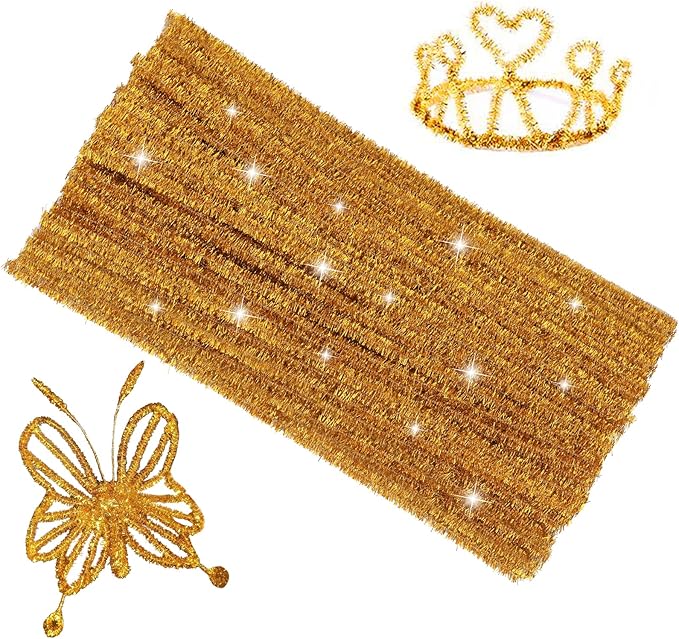 Pipe Cleaners Craft, 100Pcs Pipe Cleaners Supplies for Home DIY Handmade Arts, Glitter Pipe Cleaners for Festivals DIY Decorations/Glitter Gold