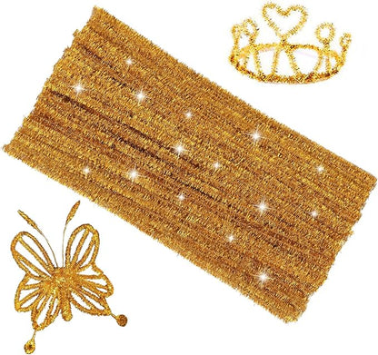 Pipe Cleaners Craft, 100Pcs Pipe Cleaners Supplies for Home DIY Handmade Arts, Glitter Pipe Cleaners for Festivals DIY Decorations/Glitter Gold