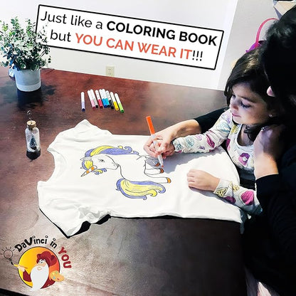 Coloring Shirt Kit for Girls with 10 Fabric Markers and Alphabet Stencil - DIY Arts and Crafts, Unicorn, Mermaid and Birthday Girl