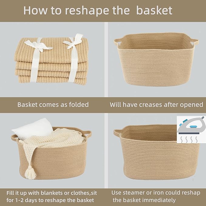 XUANGUO Large Rectangle Blankets Basket Living Room 22"x17"x12" Woven Jute Rope Storage Baskets for Nursery Toy Baskets for Kids and Dogs Wicker Laundry Basket Bin for Clothes Towels