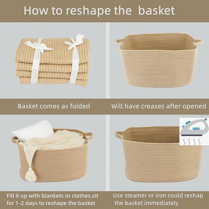 XUANGUO Large Rectangle Blankets Basket Living Room 22"x17"x12" Woven Jute Rope Storage Baskets for Nursery Toy Baskets for Kids and Dogs Wicker Laundry Basket Bin for Clothes Towels