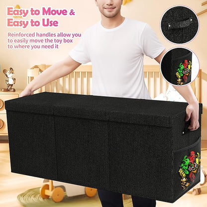 Mabahoo Extra Large Toy Box, Collapsible Sturdy Kids Toy Chest for Boys, Girls, 40"x14"x16" Storage Organizer Toddler Storage Bins with Lids, Toybox Basket for Living Room, Bedroom, Nursery, Black