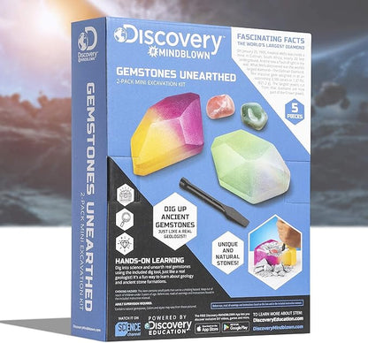 Discovery #MINDBLOWN Mini Unearthed Gemstones Dig Set, 2 Pack Excavation Kit w/Chisel, App & Poster, Interactive Archaeology Geology Experiment, Fun & Educational Science STEM Toy for Kids 6+