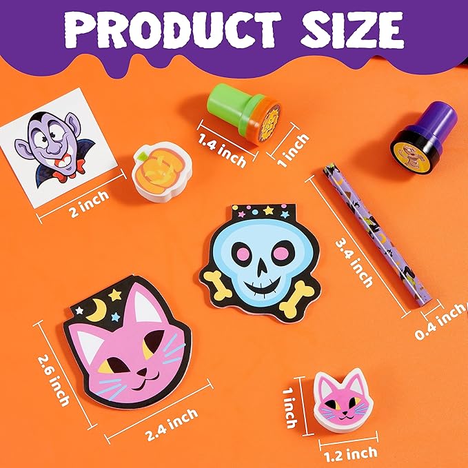 JOYIN 168 Pcs 24 Pack Assorted Halloween Art and Craft Stationery Kids Gift Set Trick or Treat Party Favor Toy Including Halloween Bag, Notepads, Stamps, Pencils, Stickers and Temporary Tattoos