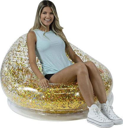 Air Candy Inflatable Glitter Chair - Filled with 6mm Holographic Color Changing Gold Glitter - Made with Strong PVC That Will Hold up to 250 lbs. Perfect for Indoor or Outdoor use!