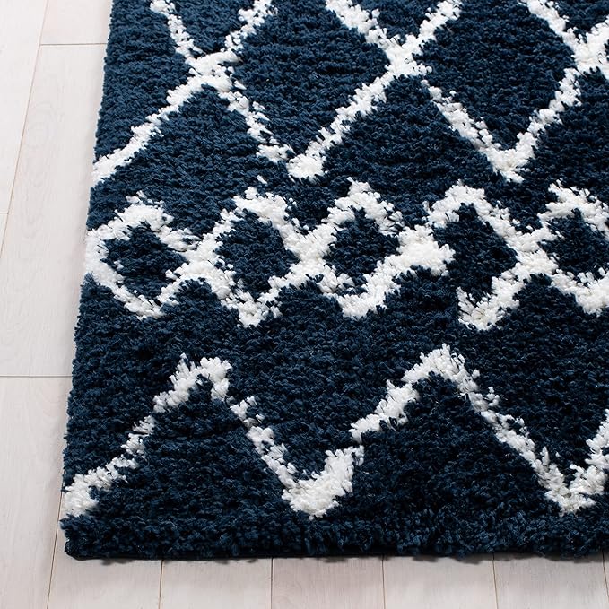 SAFAVIEH Berber Shag Collection Runner Rug - 2'2" x 9', Navy & Ivory, Moroccan Design, Non-Shedding & Easy Care, 1.2-inch Thick Ideal for High Traffic Areas in Living Room, Bedroom (BER165N)