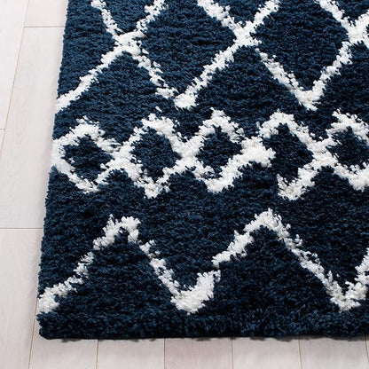 SAFAVIEH Berber Shag Collection Runner Rug - 2'2" x 9', Navy & Ivory, Moroccan Design, Non-Shedding & Easy Care, 1.2-inch Thick Ideal for High Traffic Areas in Living Room, Bedroom (BER165N)