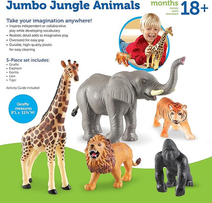 Learning Resources Jumbo Jungle Animals, Animal Toys for Kids, Safari Animals, 5 Pieces, Ages 18 months+