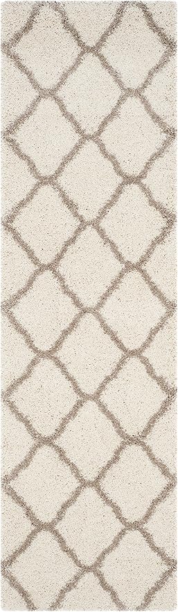 SAFAVIEH Hudson Shag Collection Runner Rug - 2'3" x 14', Ivory & Beige, Moroccan Trellis Design, Non-Shedding & Easy Care, 2-inch Thick Ideal for High Traffic Areas in Living Room, Bedroom (SGH283D)