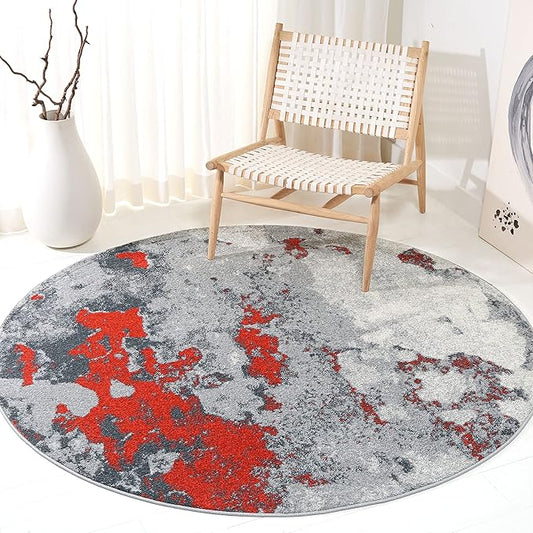 SAFAVIEH Adirondack Collection 6' Round Orange / Grey ADR134P Modern Abstract Non-Shedding Dining Room Entryway Foyer Living Room Bedroom Area Rug