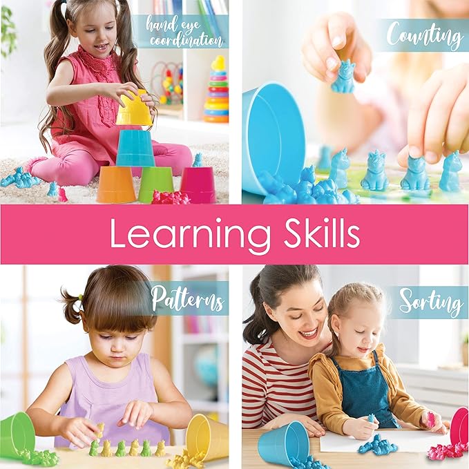 Hapinest Unicorn Math Counters Color Sorting and Counting Activity Set - Educational Learning Games for Toddlers Preschool and Homeschool - Like Counting Bears