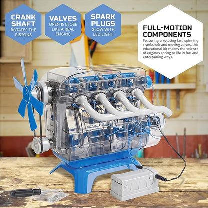 Discovery #MINDBLOWN Model Engine Building Kit, DIY 4-Cylinder Combustion Engine, Working Pistons Fan Valves Belts LED Lights, STEM Mechanic Engineering Construction Experiment Set, Kids & Adults Gift