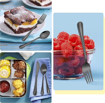 12-Piece Black Kids Silverware, E-far Stainless Steel Toddler Kids Utensils Safe for Preschooler/Children, Includes 4 Forks 4 Spoons 4 Knife, Slimline Look & Small Size, Healthy & Rust Free