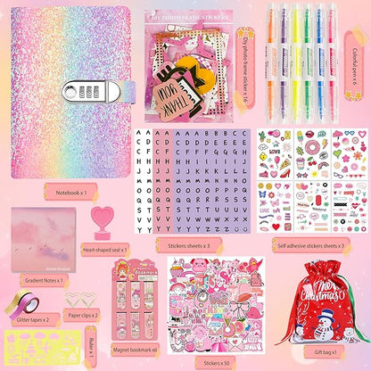 Christmas Gifts for Girls ,DIY Journal Kit for Girls,Diary for Girls with Lock ,DIY Journal Set for Tween & Teen Girls, Stationery Set, Diary Supplies Set, Journaling Art Crafts Kit, Ideal Gifts for Girl