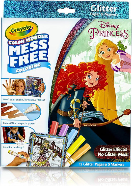 Crayola 75-2445 Color Wonder Disney Princess Glitter Coloring Pages & Markers Set Art Gift for Kids & Toddlers 3 & Up