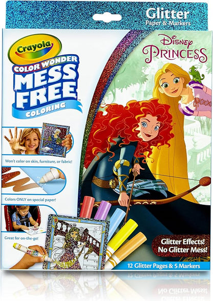 Crayola 75-2445 Color Wonder Disney Princess Glitter Coloring Pages & Markers Set Art Gift for Kids & Toddlers 3 & Up