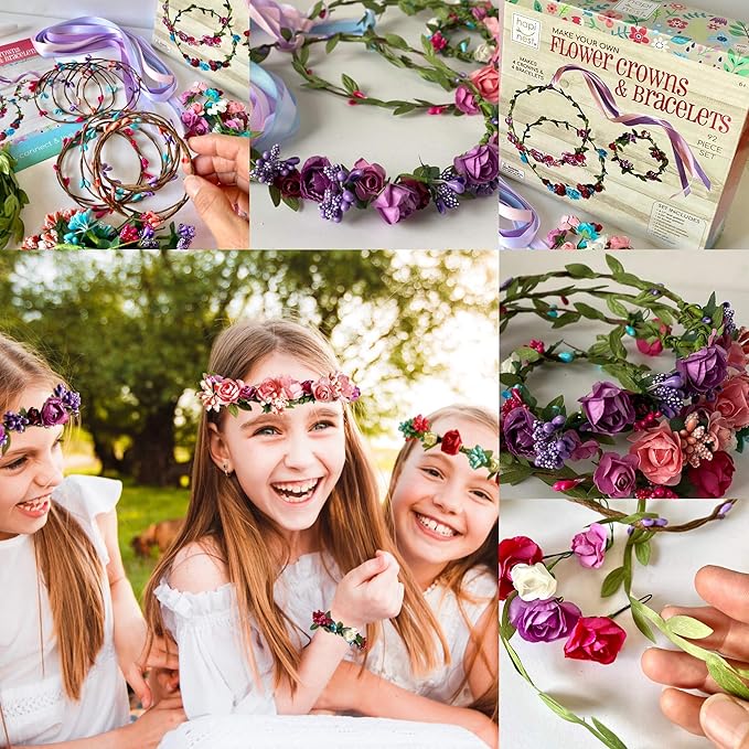 Hapinest Make Your Own Flower Crown Kit & Bracelet Craft Kit, DIY Flower Crown Making Kit Headband Making Kit Perfect Birthday Gifts, Arts and Crafts for Girls & Boys Ages 6 7 8 9 10 Years Old & Up