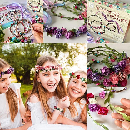 Hapinest Make Your Own Flower Crown Kit & Bracelet Craft Kit, DIY Flower Crown Making Kit Headband Making Kit Perfect Birthday Gifts, Arts and Crafts for Girls & Boys Ages 6 7 8 9 10 Years Old & Up